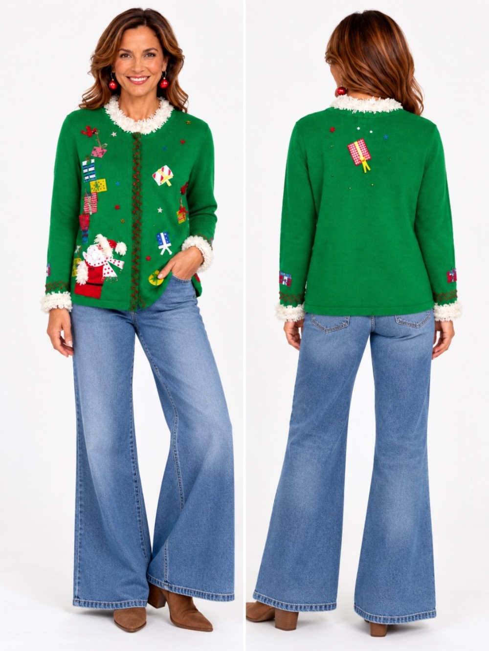 BEREK🎄Festive Green Santa Christmas Cardigan Size: Large